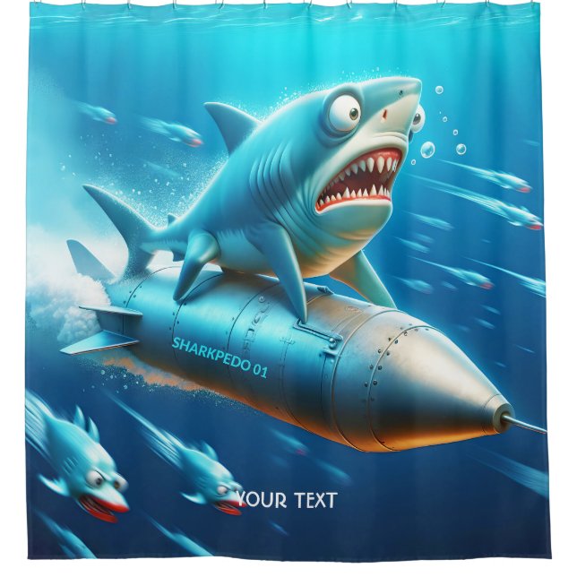 Fantasy Cute Shark Torpedo Sea Shower Curtain (Front)