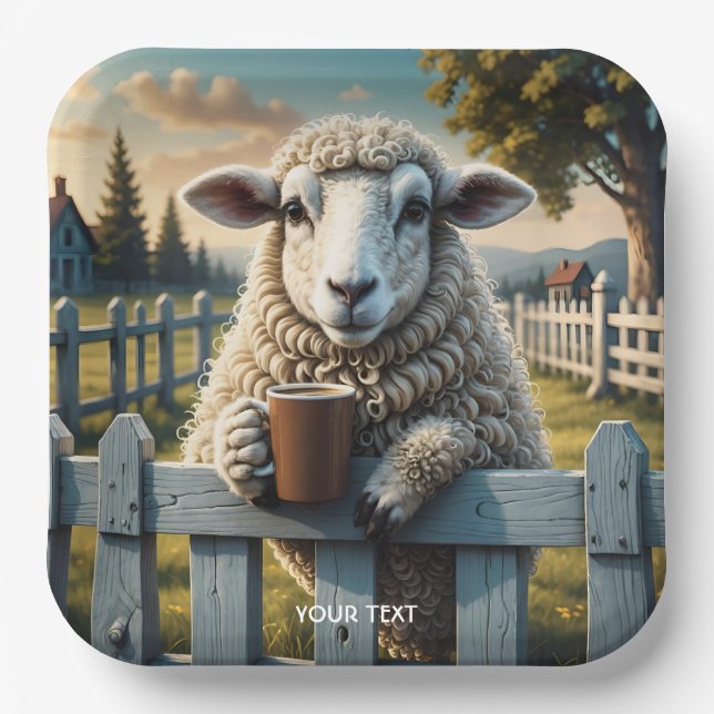 Fantasy Cute Sheep Coffee Evening Paper Plate (Front)