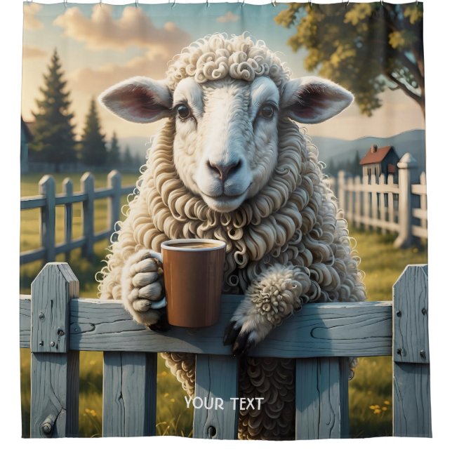 Fantasy Cute Sheep Coffee Evening Shower Curtain (Front)