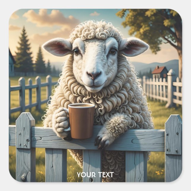 Fantasy Cute Sheep Coffee Evening Square Sticker (Front)