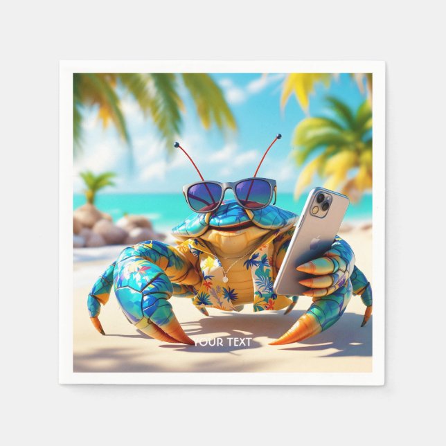 Fantasy Cute Shell Crab Beach Napkin (Front)