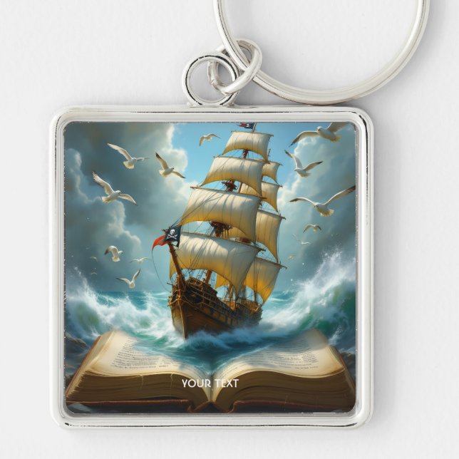 Fantasy Cute Ship Ocean Book Key Ring (Front)