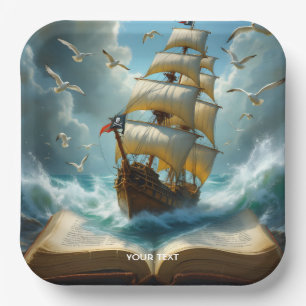 Fantasy Cute Ship Ocean Book Paper Plate