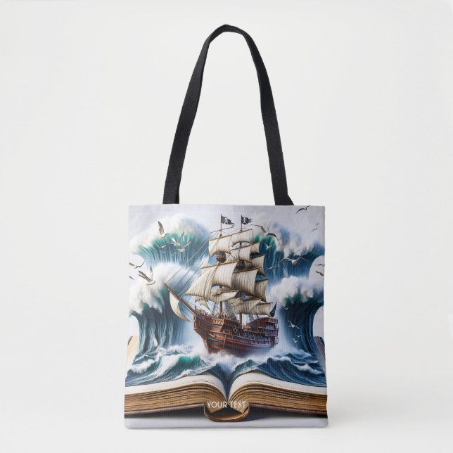 Fantasy Cute Ship Ocean Book Tote Bag (Front)