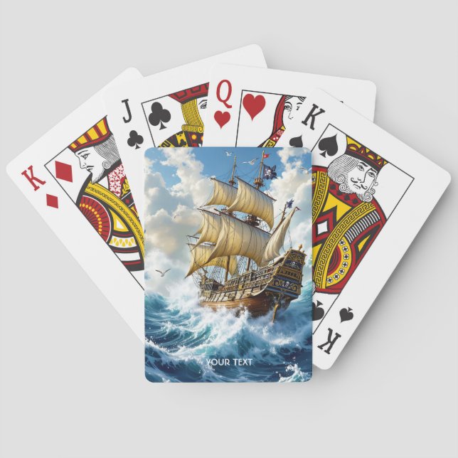 Fantasy Cute Ship Ocean Storm Playing Cards (Back)