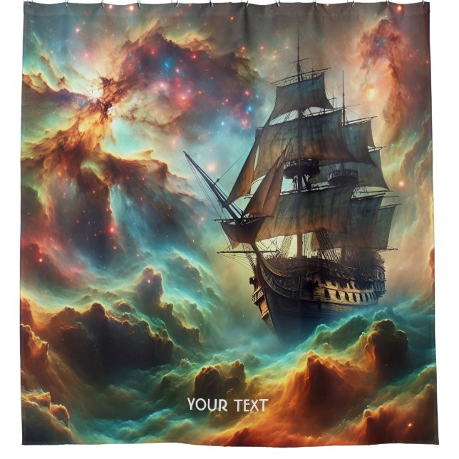 Fantasy Cute Ship Storm Space Shower Curtain (Front)
