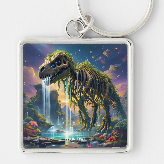 Fantasy Cute Skeleton Dinosaur Garden Key Ring (Front)