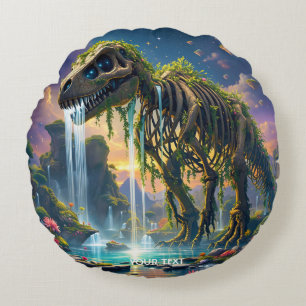 Fantasy Cute Skeleton Dinosaur Garden Round Cushion