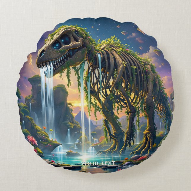 Fantasy Cute Skeleton Dinosaur Garden Round Cushion (Front)