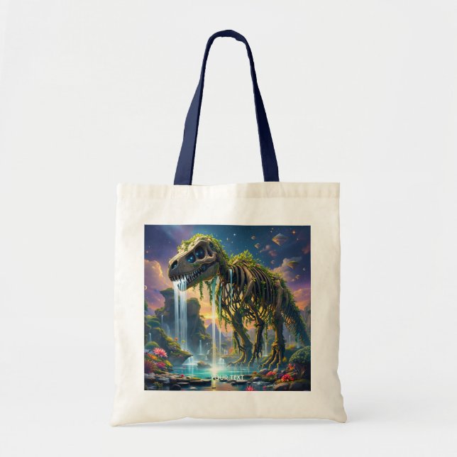 Fantasy Cute Skeleton Dinosaur Garden Tote Bag (Front)