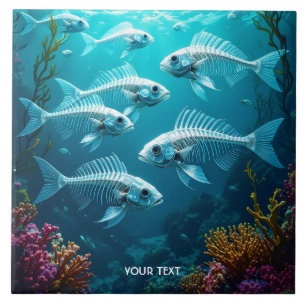 Fantasy Cute Skeleton Fish School Ceramic Tile