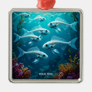 Fantasy Cute Skeleton Fish School Metal Ornament