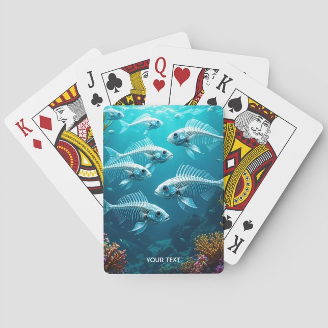 Fantasy Cute Skeleton Fish School Playing Cards (Back)