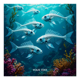 Fantasy Cute Skeleton Fish School Poster