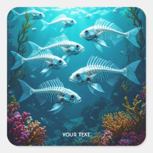 Fantasy Cute Skeleton Fish School Square Sticker