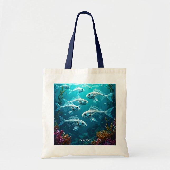Fantasy Cute Skeleton Fish School Tote Bag (Front)