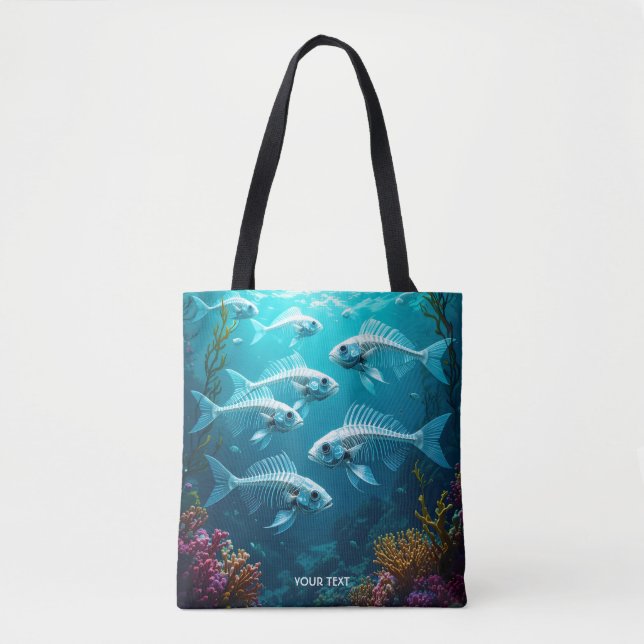 Fantasy Cute Skeleton Fish School Tote Bag (Front)