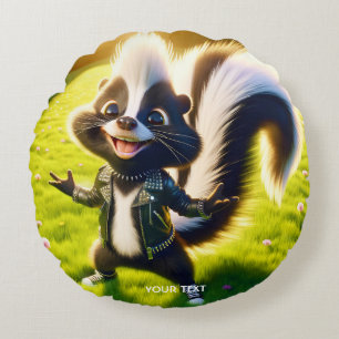 Fantasy Cute Skunk Punk Style Round Cushion