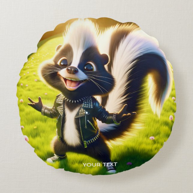 Fantasy Cute Skunk Punk Style Round Cushion (Front)