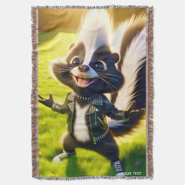 Fantasy Cute Skunk Punk Style Throw Blanket (Front Vertical)