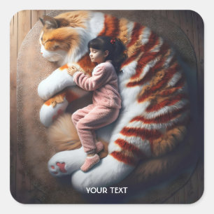 Fantasy Cute Sleeping Cat Girl Square Sticker