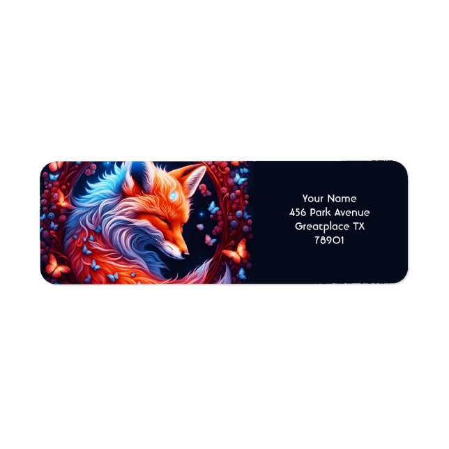 Fantasy Cute Sleeping Fox Butterflies Return Address Label (Front)
