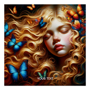 Fantasy Cute Sleeping Girl Butterflies Poster