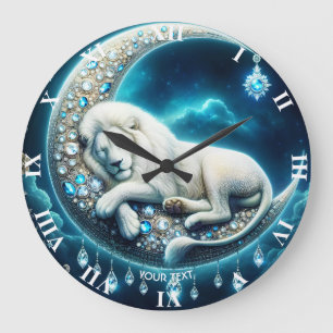 Fantasy Cute Sleeping Lion Crescent Large Clock