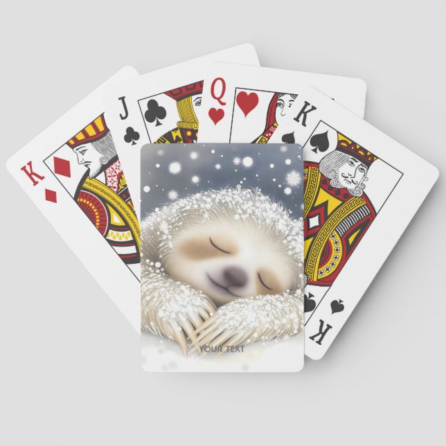 Fantasy Cute Sleeping Sloth Snow Playing Cards (Back)
