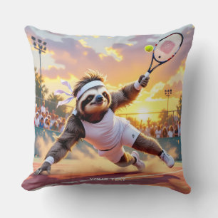 Fantasy Cute Sloth Playing Tennis  Cushion
