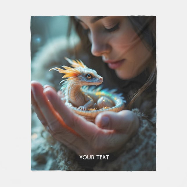 Fantasy Cute Small Baby Dragon Fleece Blanket (Front)