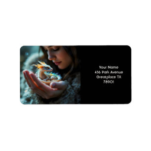 Fantasy Cute Small Baby Dragon Label