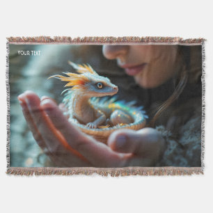 Fantasy Cute Small Baby Dragon Throw Blanket