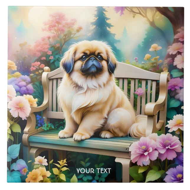 Fantasy Cute Small Dog Flowers Ceramic Tile (Front)