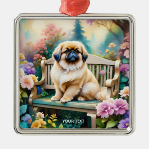 Fantasy Cute Small Dog Flowers Metal Ornament