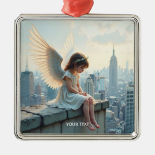 Fantasy Cute Small Girl Rooftop Metal Ornament
