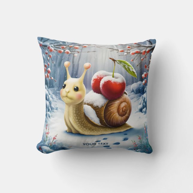 Fantasy Cute Snail Cherry Winter Cushion (Front)