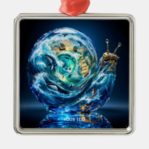 Fantasy Cute Snail Ocean Storm Metal Ornament