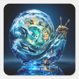 Fantasy Cute Snail Ocean Storm Square Sticker