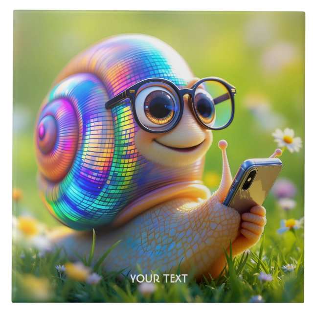 Fantasy Cute Snail Phone Flowers Ceramic Tile (Front)