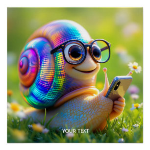 Fantasy Cute Snail Phone Flowers Poster