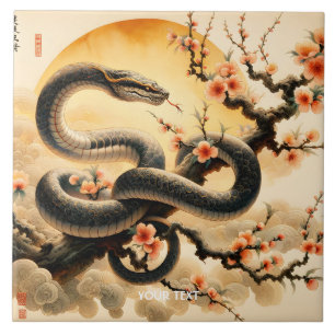 Fantasy Cute Snake Branch Flowers Ceramic Tile
