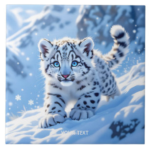 Fantasy Cute Snow Baby Leopard Ceramic Tile