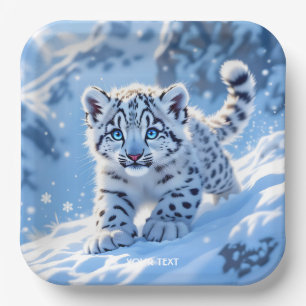 Fantasy Cute Snow Baby Leopard Paper Plate
