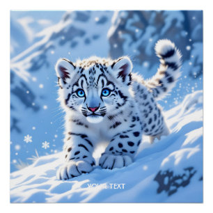 Fantasy Cute Snow Baby Leopard Poster