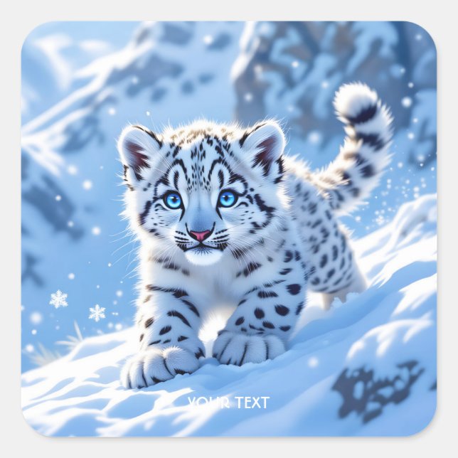 Fantasy Cute Snow Baby Leopard Square Sticker (Front)