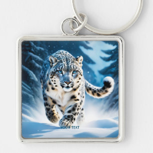 Fantasy Cute Snow Leopard Running Key Ring