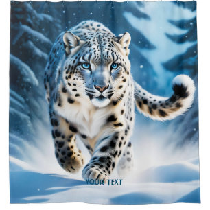 Fantasy Cute Snow Leopard Running Shower Curtain