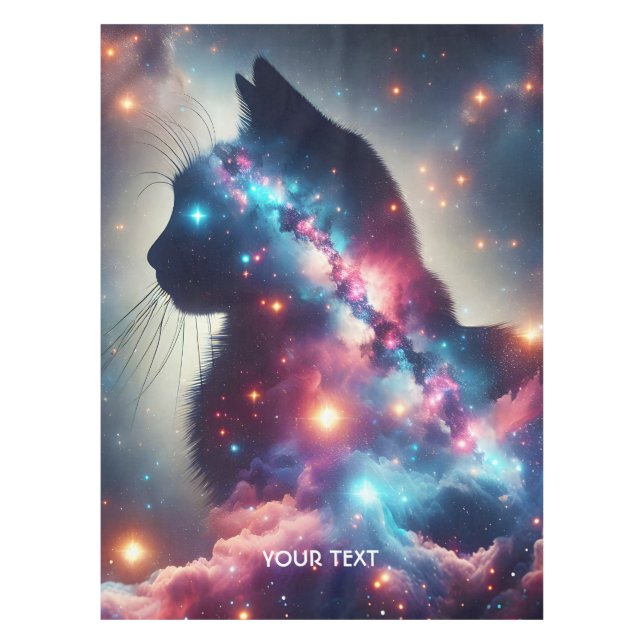 Fantasy Cute Space Cat Stars Tablecloth (Front)
