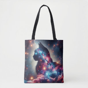 Fantasy Cute Space Cat Stars Tote Bag